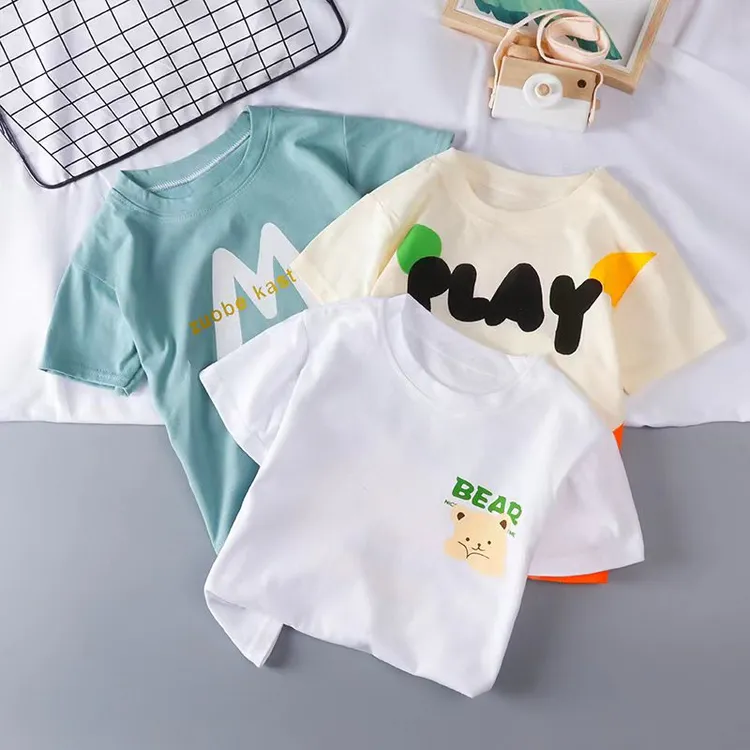 夏季儿童纯棉半袖短袖男童女童宝宝洋气简单时尚圆领短袖小童T恤