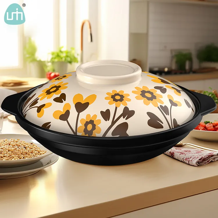 柚米一粒向日葵浅锅干烧锅家用陶瓷煲耐热煲仔饭锅加厚炖锅砂锅