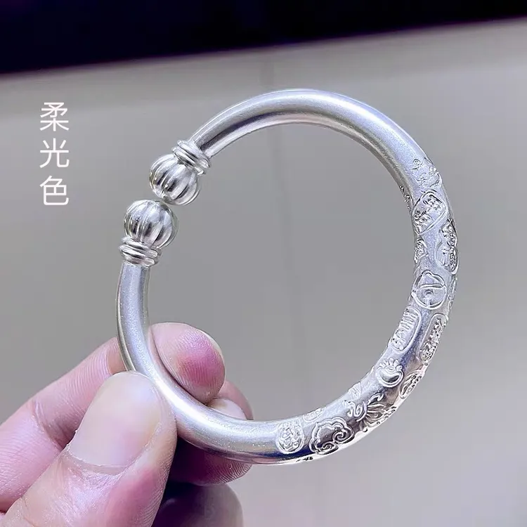 百年尚古 足银手镯 纯银999经典南瓜蒜头吉言手镯实心纯手工镯子