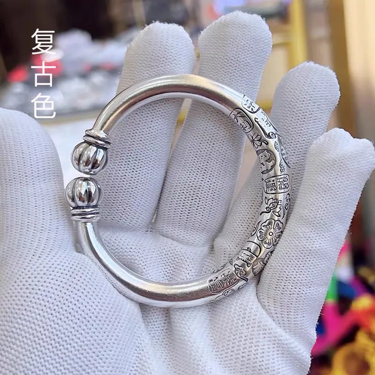 百年尚古 足银手镯 纯银999经典南瓜蒜头吉言手镯实心纯手工镯子