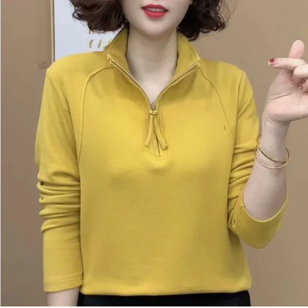 2024秋冬季新品时尚百搭修身显瘦加绒加厚半拉链打底女士上衣#997