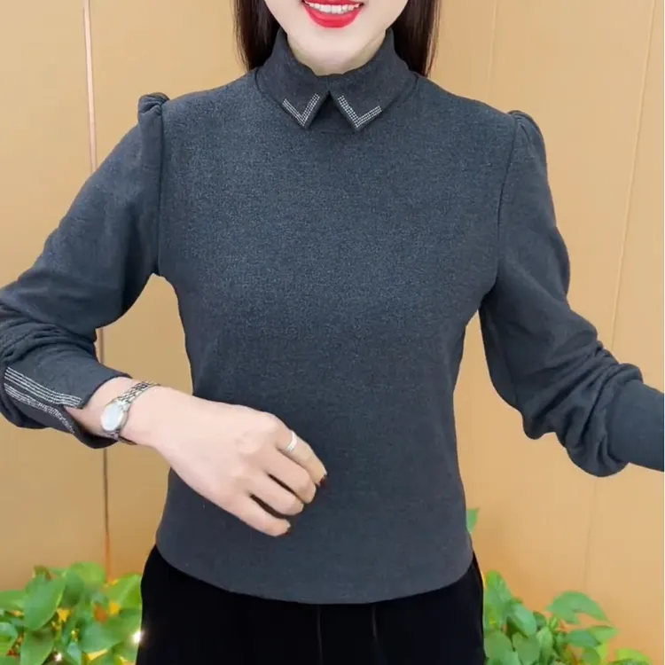 秋冬新款轻奢时尚小翻领烫钻双面绒气质百搭显瘦保暖上衣M5018