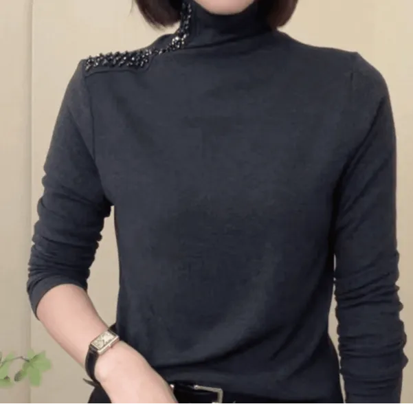 7361秋季新款半高领纯色长袖时尚休闲T恤气质女士修身小衫