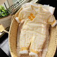 9秋冬款复古方格120克夹棉 薄棉格子旗袍新生幼儿闭档哈衣连体衣