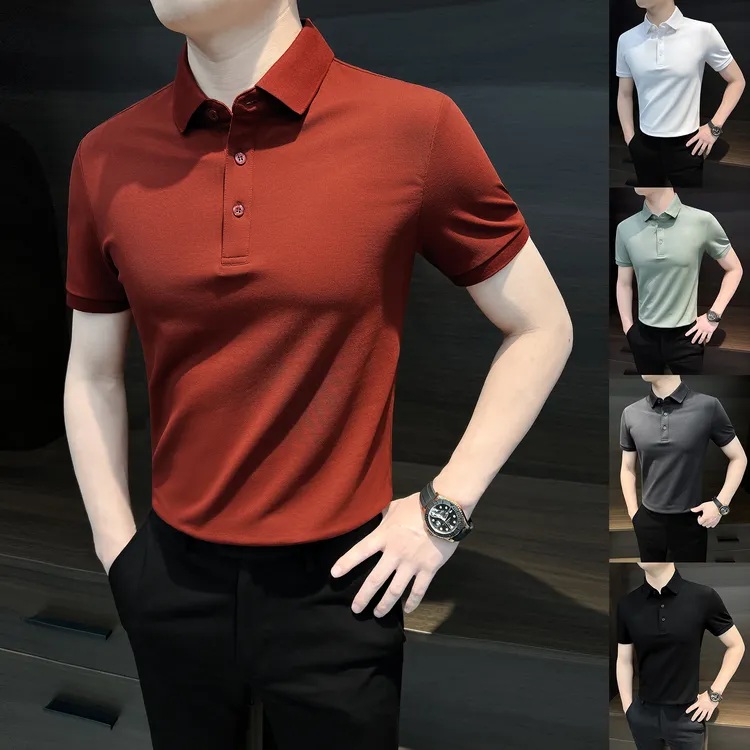 纯色男款polo衫短袖爆款2025新款帅气秋季薄款修身男士高档t恤衫