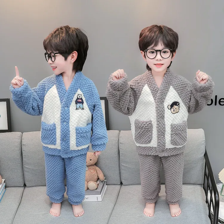 男童睡衣秋冬季法兰绒加厚珊瑚绒2023新款儿童家居服套装宝宝男孩