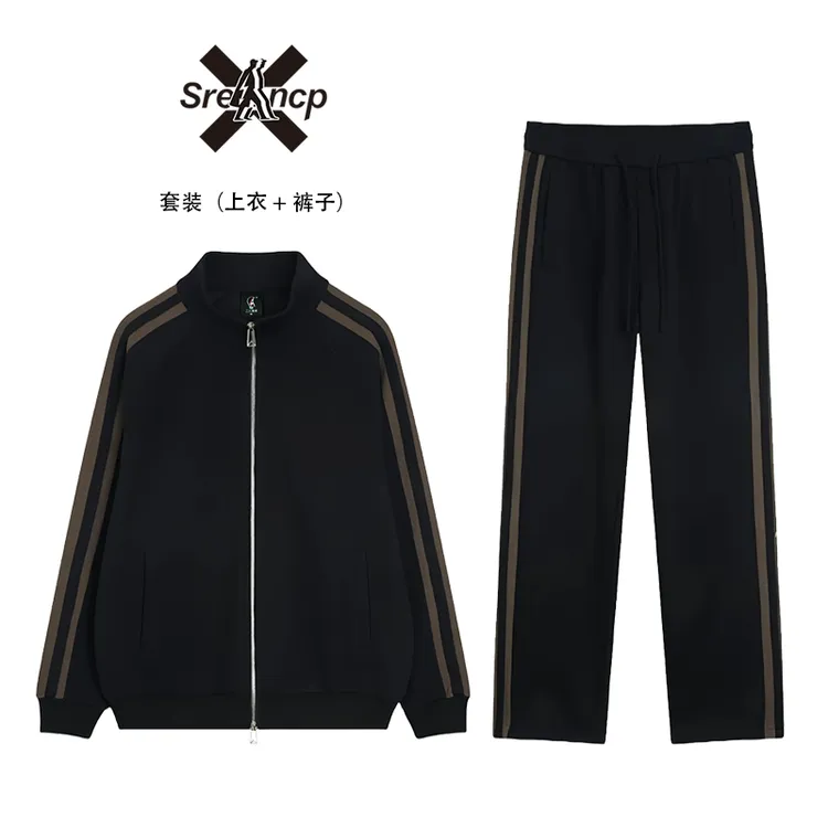 2024早春新款男士时尚国潮套装同款休闲宽松潮流ins拉链外套立领