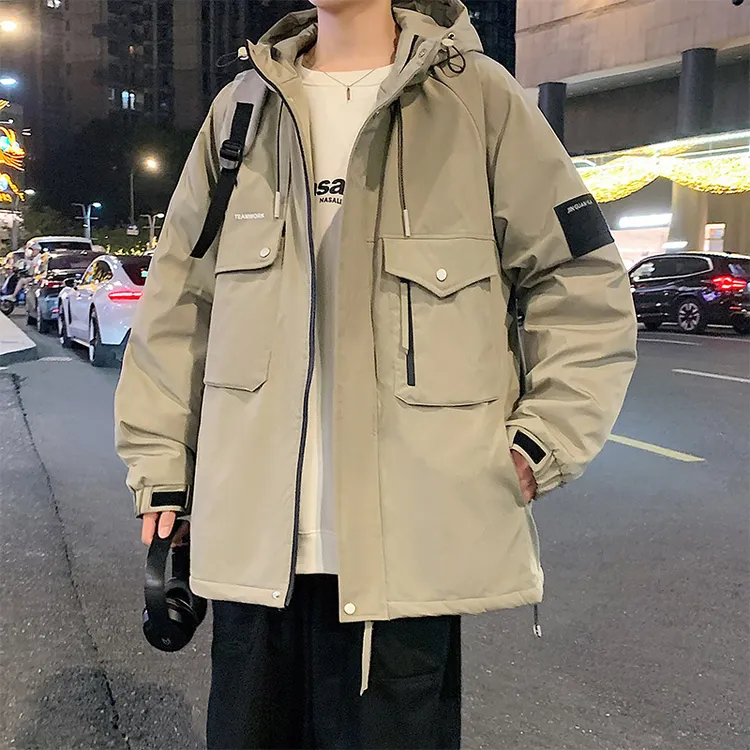 潮流港风款薄棉衣胖子休闲宽松时尚百搭大码男工装夹克冲锋衣棉服