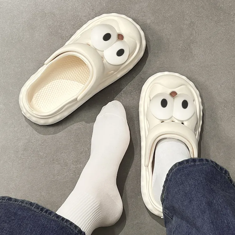 搞怪趣味大眼DIY洞洞鞋女款外穿夏季室外舒适防滑踩屎感情侣凉拖