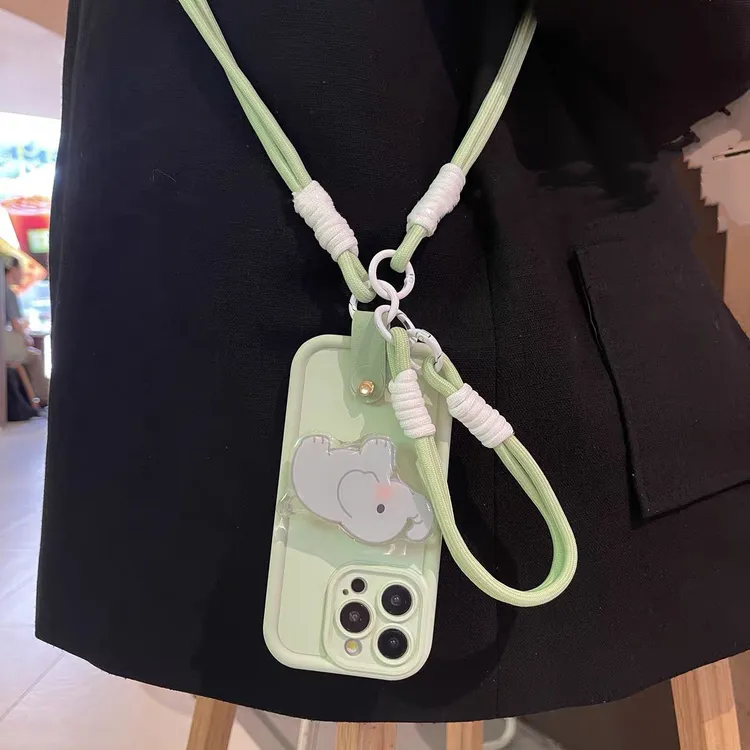 高颜值薄荷绿小象支架苹果15promax手机壳带挂绳11斜挎13软xr女15