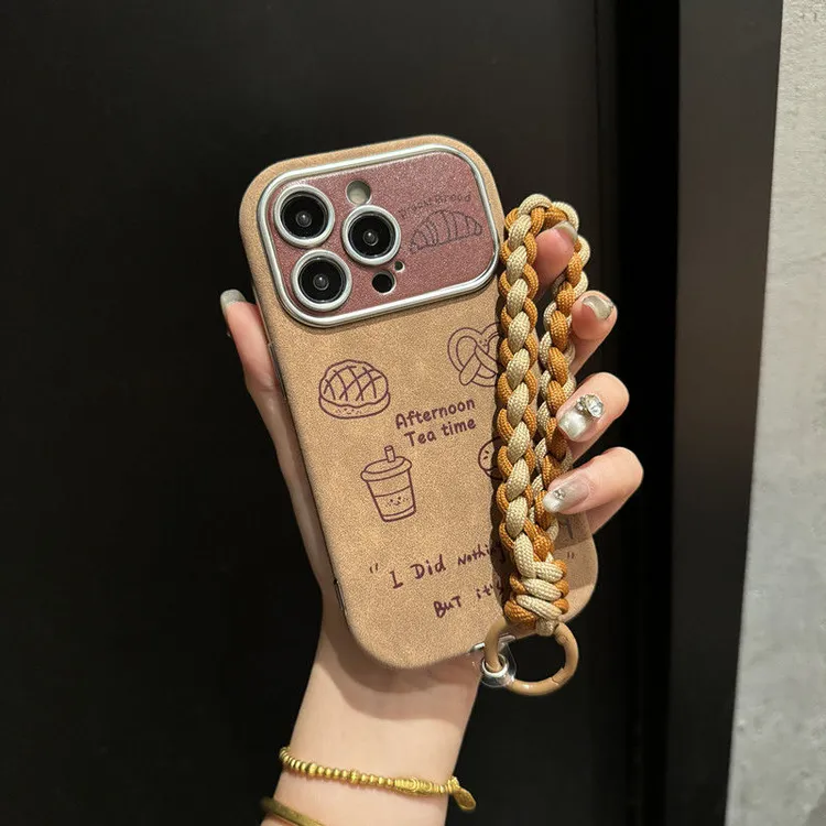 贴皮牛角包挂绳适用iPhone16promax苹果15手机壳14/13皮质12女11