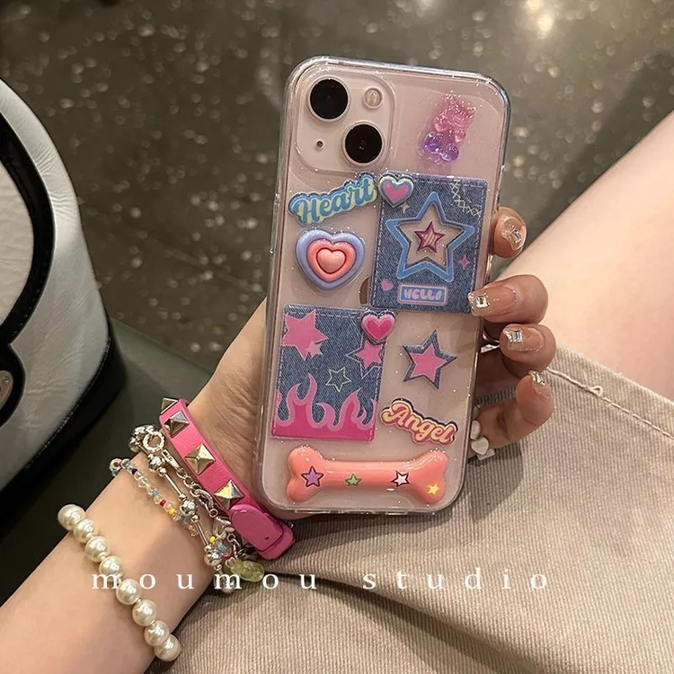 ins甜酷牛仔爱心蝴蝶苹果14promax手机壳iPhone13防摔12/11新款女