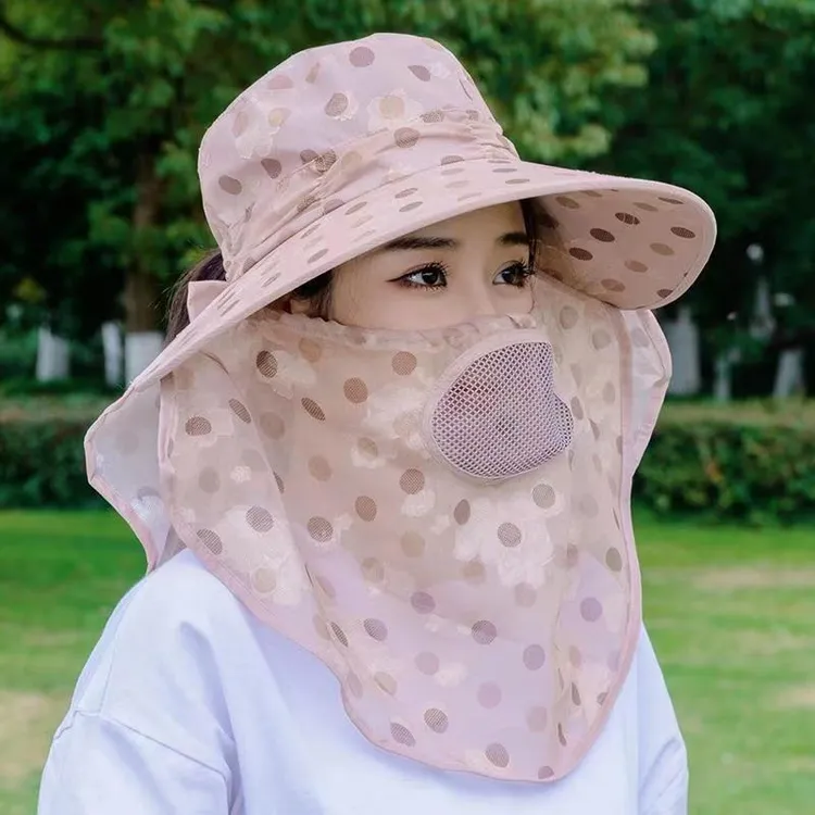 防晒遮阳帽女面罩一体防紫外线遮脸大檐护颈全方位遮全脸太阳帽子
