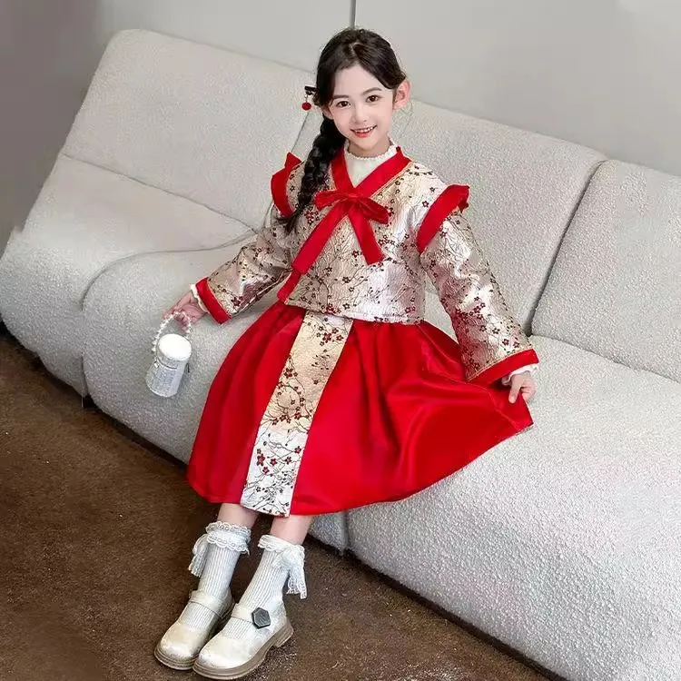 汉服女童冬装加绒拜年服儿童古装加厚秋冬过年年服新年唐装演出服