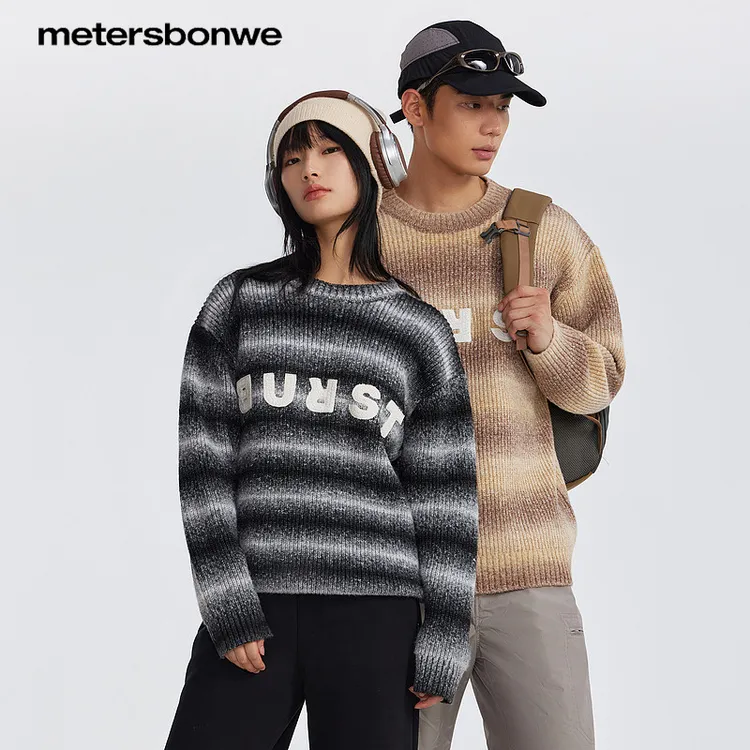 【芋总专属】美特斯邦威毛衫男女同款秋冬条纹绣花套头上衣717276