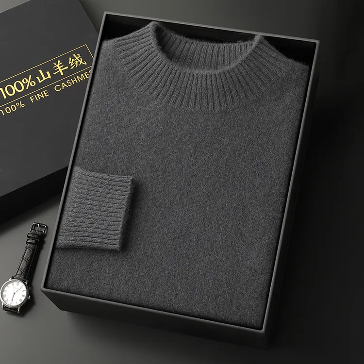 沃绒华高端轻奢男装戎美纯羊绒半高领长袖商务休闲毛衣加厚上衣