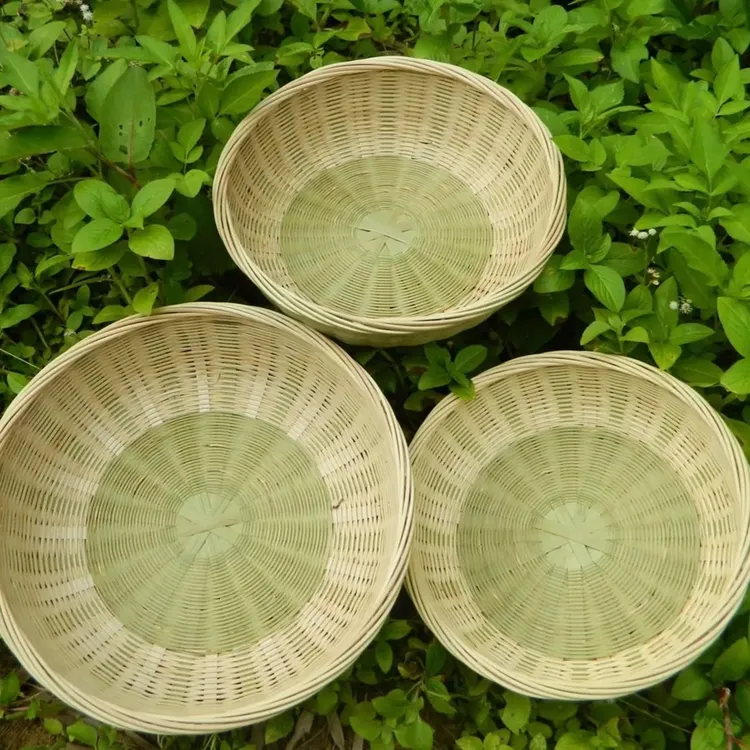 竹工艺竹青丝编织三件套沥水水果篮馒头筐（口直径分别27/25/22cm）