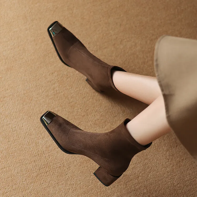 2024新款方头瘦瘦鞋粗跟韩版时尚弹力瘦瘦靴好穿好走显瘦靴秋冬女