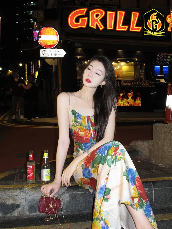 EIA一尧【加州梦境】夏季港风显白明媚碎花连衣裙气质显瘦复古长裙