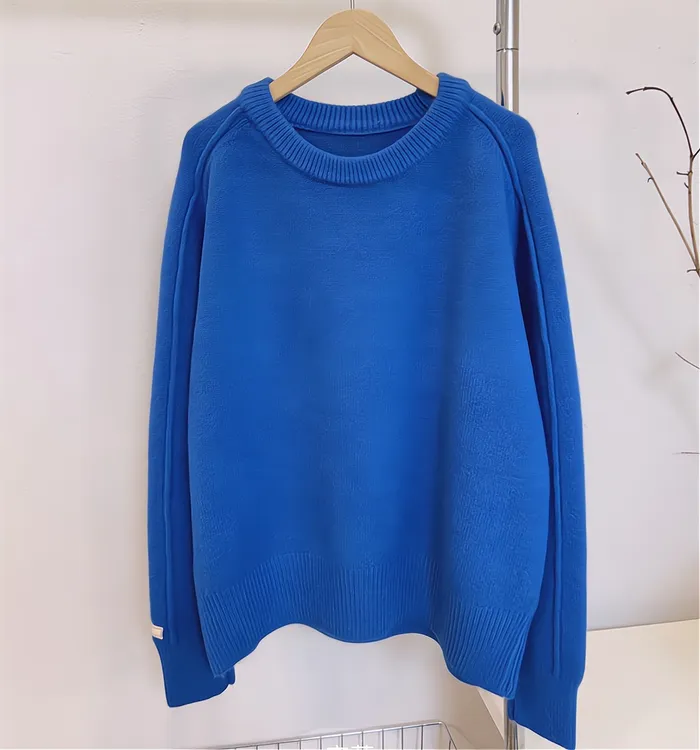 夏夏精选【多彩世界】时尚百搭秋冬克莱因蓝套头圆领针织衫上毛衣女