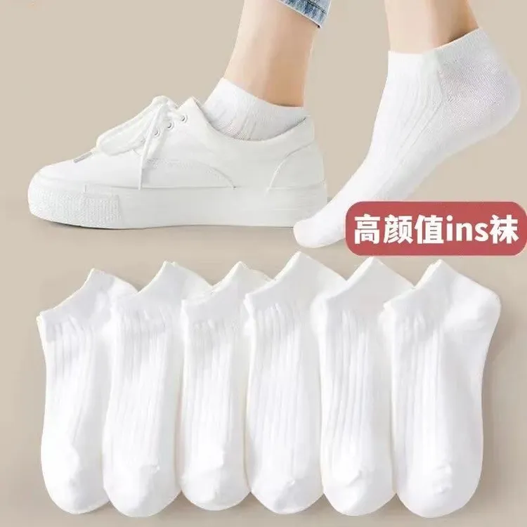 袜子女春夏浅口白色高颜值ins运动百搭薄款纯色短袜学生 学院风