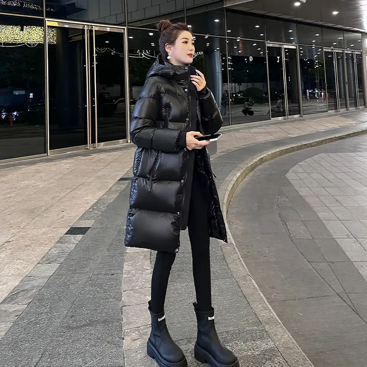 黑色加厚保暖羽绒服女士中长款2023韩版冬季显瘦时尚潮流过膝外套