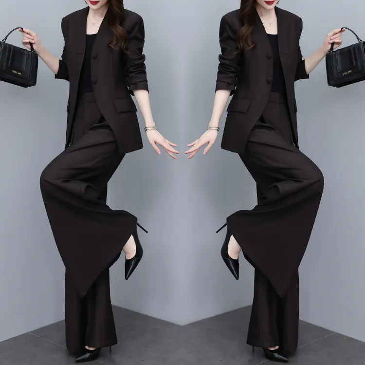 总裁三件套女西装2024秋季新款阔腿裤西服外套高级感气质时尚套装