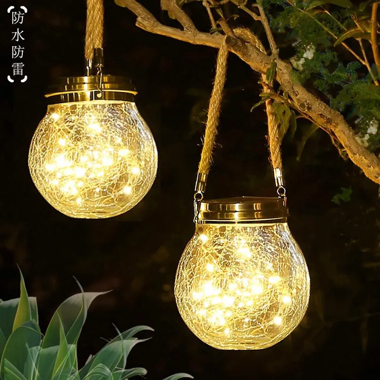 庭院太阳能装饰灯户外防水景观花园阳台挂灯玻璃裂纹球挂树氛围灯