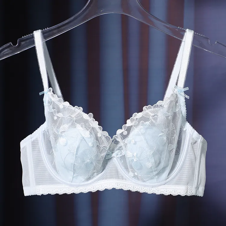 夏季内衣女超薄款兔耳杯收副乳防下垂大胸显小性感蕾丝聚拢文胸罩