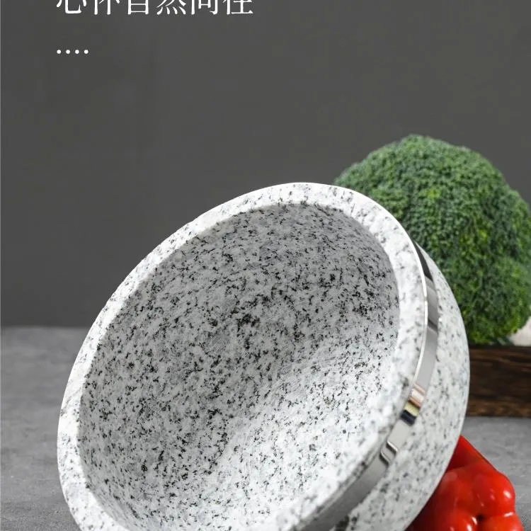 天然石碗石锅烧烤料理专用石板酒店浅烤盘石碗耐高温石锅拌饭砂锅