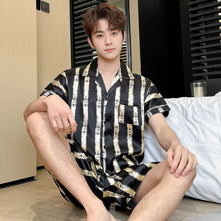 夏季新款冰丝男士睡衣网红短裤薄款大码夏天学生青少年家居服套装