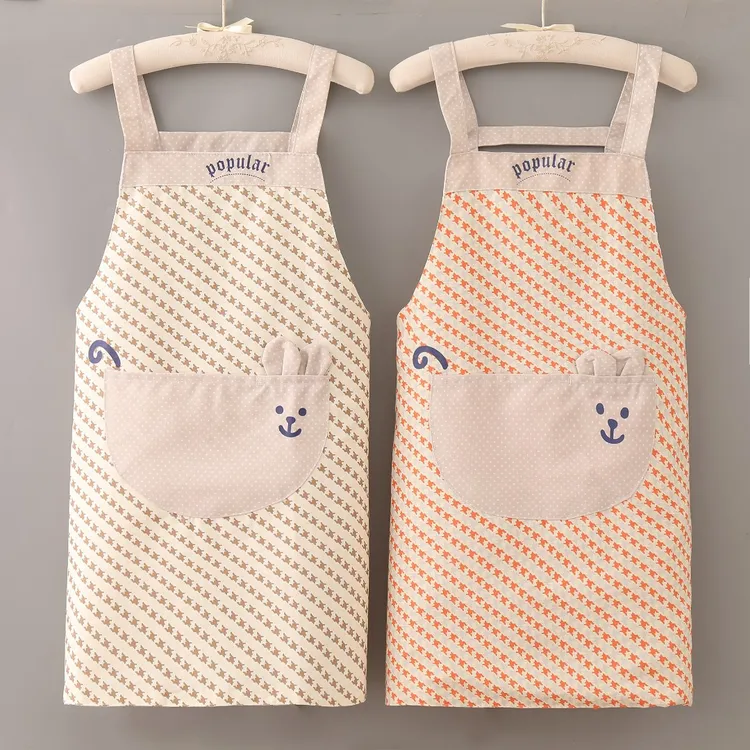 网红时尚可爱透气纯棉家用厨房做饭薄款防污小清新无袖拼接围裙款