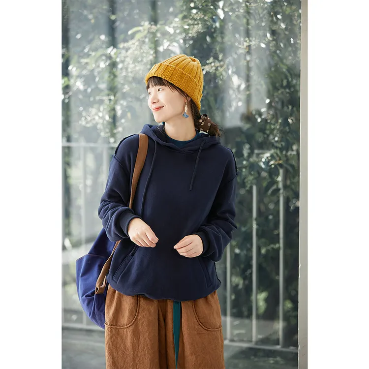 【杂想】秋冬款深海蓝高端百搭休闲加绒加厚保暖连帽卫衣