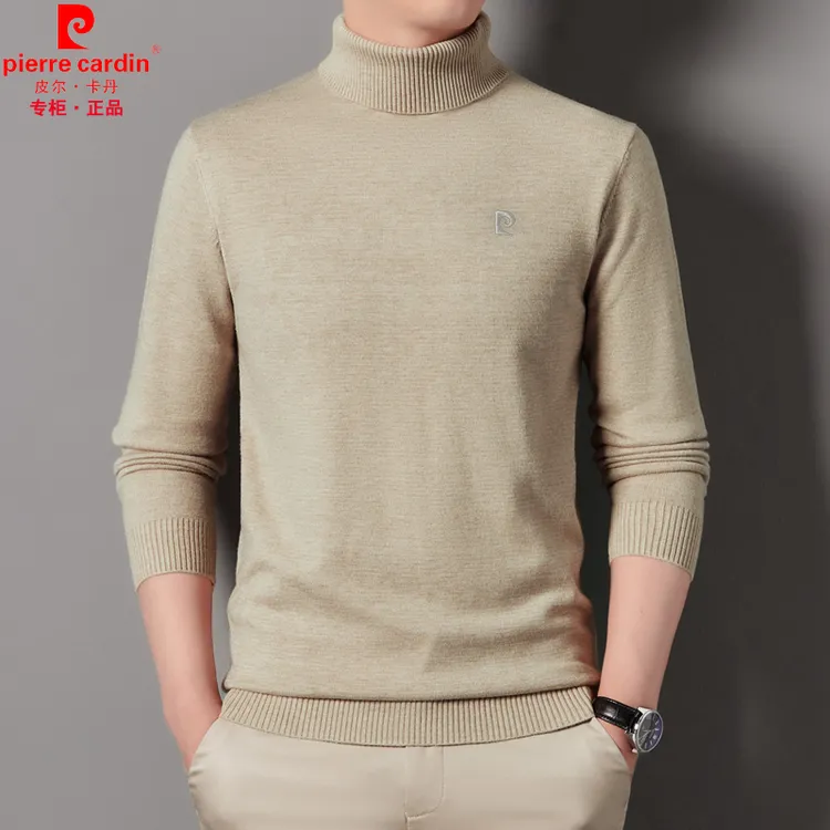皮尔卡丹2024秋冬季新品高领毛衣男士刺绣保暖高端休闲针织打底衫