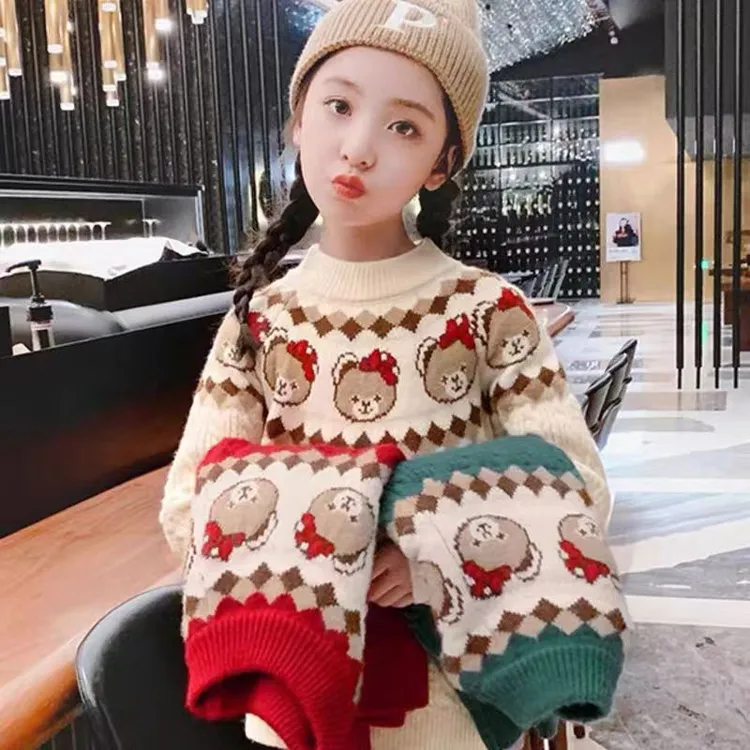 女童秋装毛衣红色上衣套头打底衫2025新款洋气儿童小女孩秋冬时髦