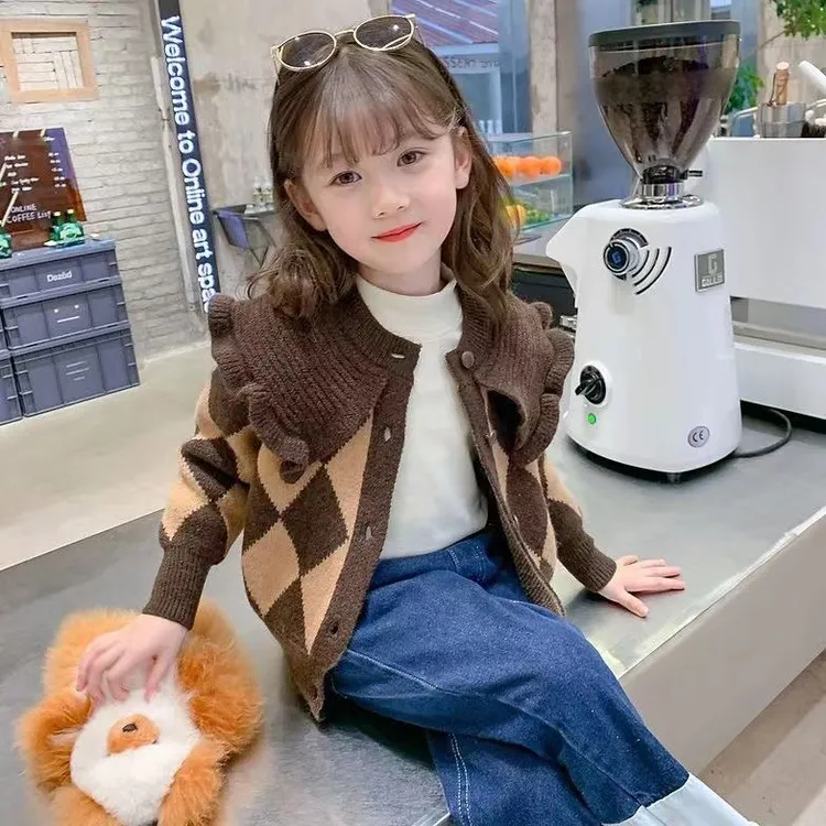 女童毛衣开衫秋装2025新款韩版洋气外套儿童针织衫春秋小女孩上衣