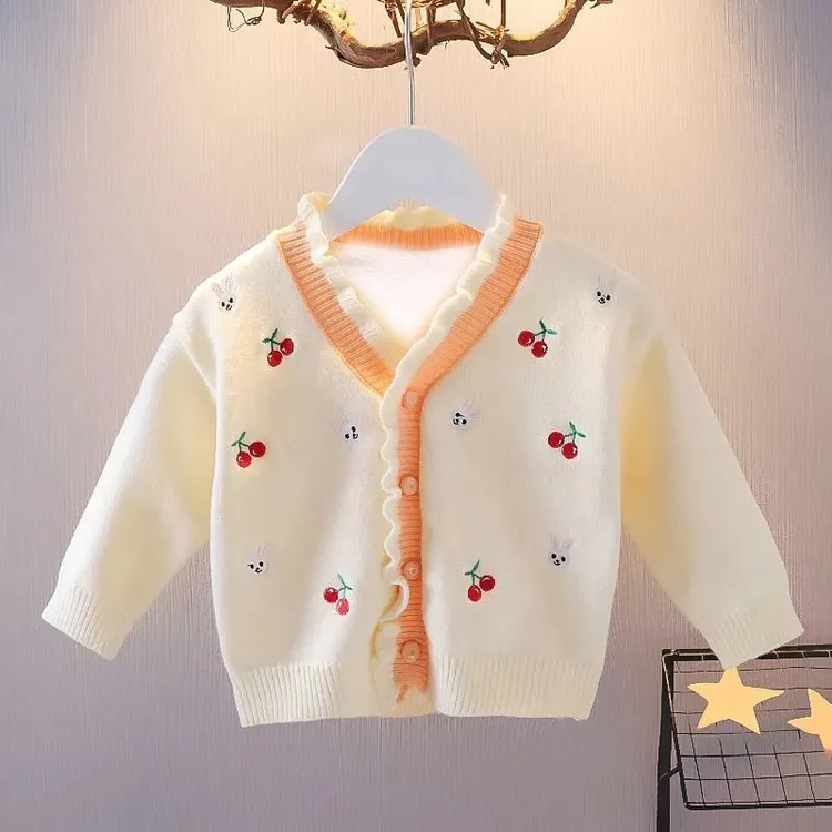 小童毛衣开衫韩版童装针织衫上衣儿童女宝宝洋气花边外套春秋款