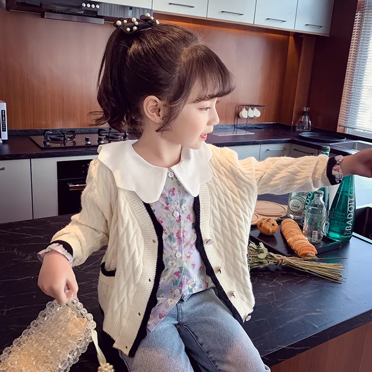 女童针织开衫女宝春装2025新款儿童韩版毛衣外套女孩洋气网红上衣