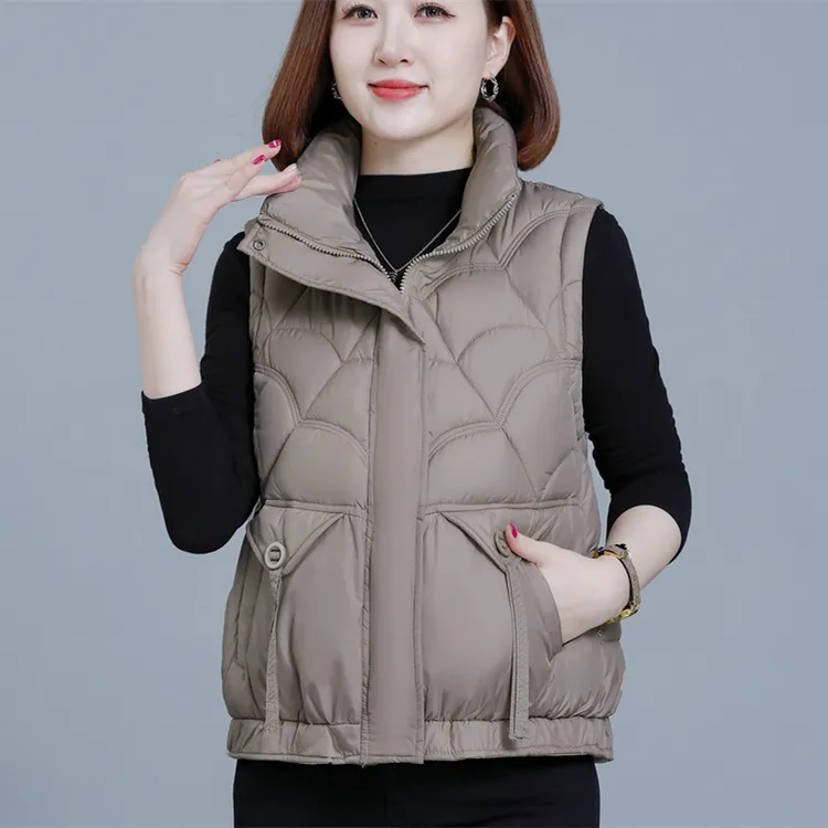 坎肩款立领棉马甲女秋冬2024新款休闲保暖马夹背心宽松妈妈装外套