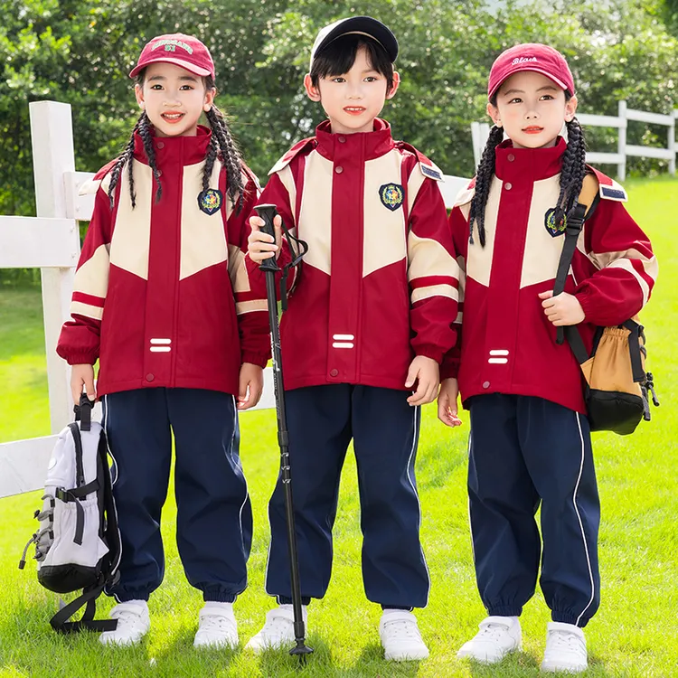 小学生校服秋冬装冲锋衣三合一可拆卸儿童班服红色幼儿园园服定制