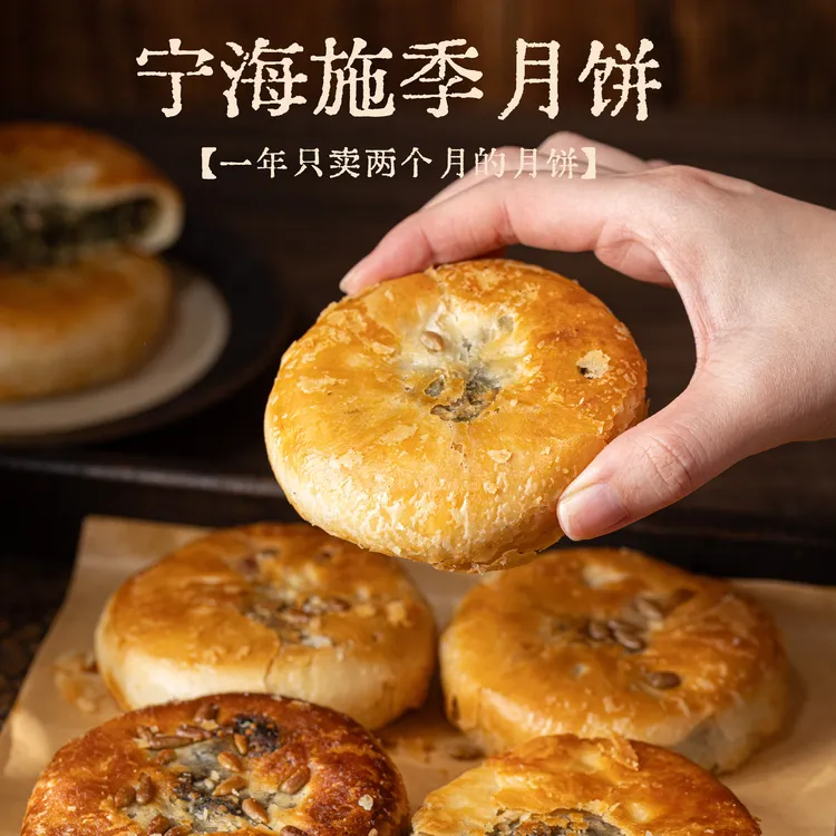 浙江宁波宁海特产正宗【施季】香葱椒盐月饼海苔中秋节10个装850g