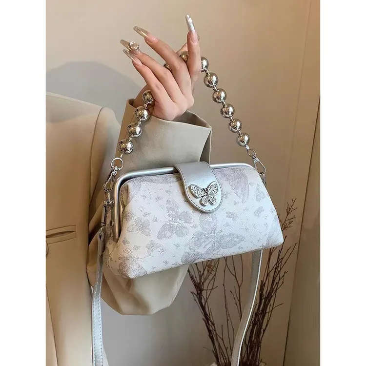 新中式国风包包女2024新款夏天串珠手提小包设计感小众单肩斜挎包