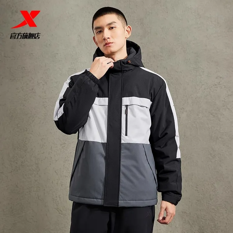 特步男装加厚保暖连帽棉服冬季新款男子休闲运动防风厚外套