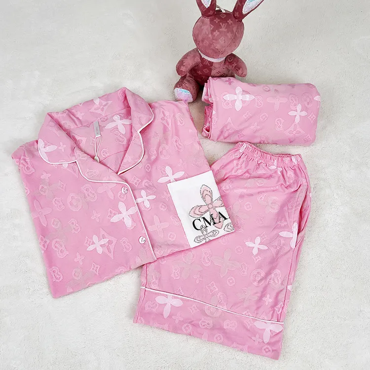 2024夏季三件套提花棉睡衣睡衣女套装儿童大码春秋长袖家居服夏季