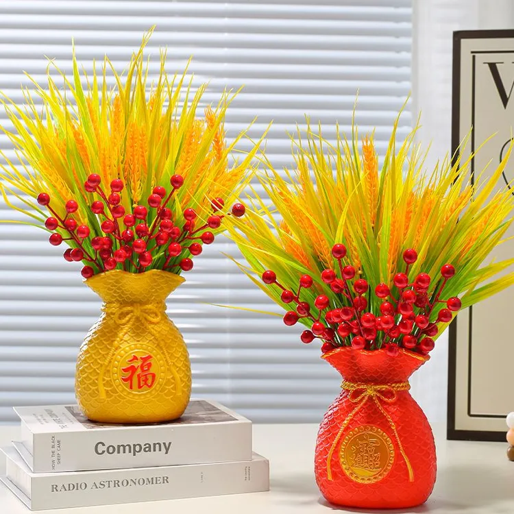 仿真金黄麦穗客厅装饰乔迁仿真花摆件天然花瓶花束大麦钱袋子福袋