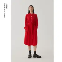 【2024秋新款】AUM噢姆红长裙12K战袍羊毛连衣裙M1CX10116
