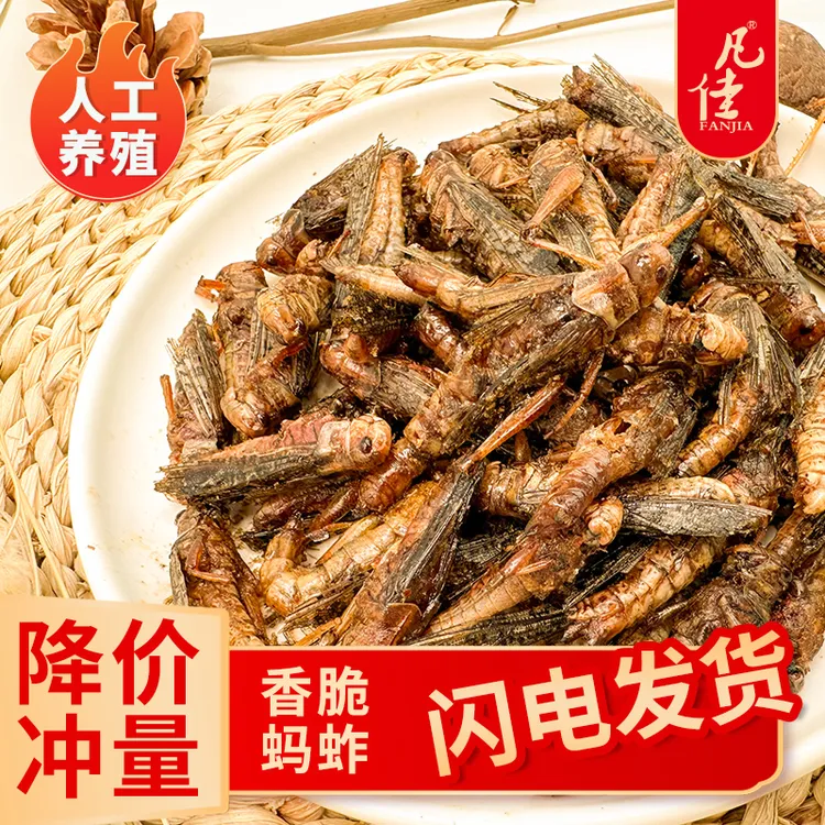 （香脆）昆虫美食带翅香酥蚱蜢香脆油炸蝗虫食用下酒菜山东特产