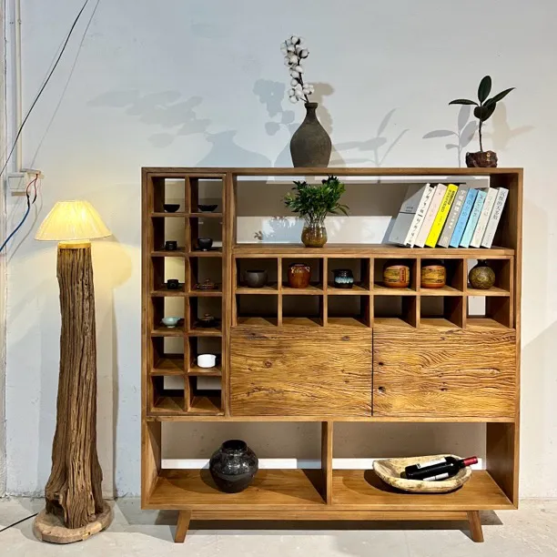 老榆木风华茶杯架茶边柜靠墙一体酒柜茶水柜客厅置物储物柜玄关柜