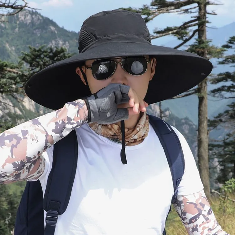 防晒帽子钓鱼帽夏季渔夫帽户外骑行登山太阳帽遮阳帽透气大檐帽