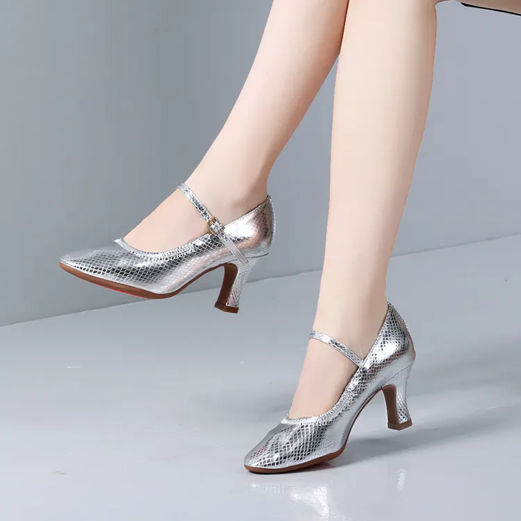 《老师推荐》摩登舞新款石头纹亮皮中高跟舞蹈交谊舞鞋跳舞鞋